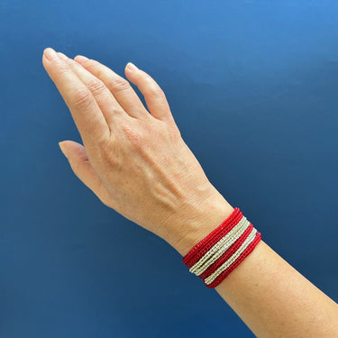 Collar-Brazalete Belen Grueso Plata Largo 3T Rojo